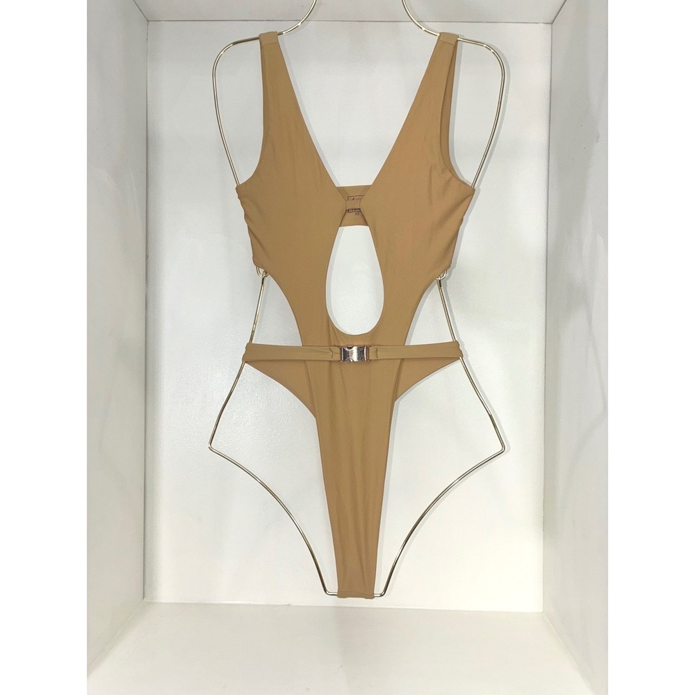 Oh Polly Tan Cutout One-Piece Swimsuit